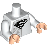 Visuel indicatif Rebrickable de Torse, robe avec motif imprimé noir Superman Logo, bras blancs, mains nougat clair (Torso, Robe with Black Superman Logo Print, White Arms, Light Nougat Hands)