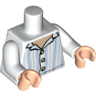 Visuel indicatif Rebrickable de Torse, haut de pyjama, cou de nougat clair, boutons, bleu clair vif rayures verticales motif imprimé, bras blancs, mains nougat clair (Torso, Pajama Top, Light Nougat Neck, Buttons, Bright Light Blue Vertical Stripes Print, White Arms, Light Nougat Hands)