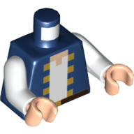 Visuel indicatif Rebrickable de Torse, Veste Carrés pixellisés blanc et or avec motif imprimé ceinture (Pirate), bras blancs, mains nougat clair (Torso, Jacket Pixelated White and Gold Squares with Belt Print (Pirate), White Arms, Light Nougat Hands)