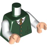 Visuel indicatif Rebrickable de Torse, veste, chemise blanche, beige/Rouge foncé/Vert foncé Cravate imprimé, bras blancs, mains nougat clair (Torso, Jacket, White Shirt, Tan/Dark Red/Dark Green Tie Print, White Arms, Light Nougat Hands)