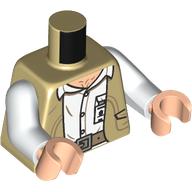 Torse, veste, ceinture beige foncé, chemise blanche, ID Badge imprimé, bras blancs, mains nougat clair (Torso, Jacket, Dark Tan Belt, White Shirt, ID Badge Print, White Arms, Light Nougat Hands)