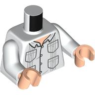 Visuel indicatif Rebrickable de Torse, Chemise, Quatre poches imprimé, bras blancs, mains nougat clair (Torso, Shirt, Four Pockets Print, White Arms, Light Nougat Hands)