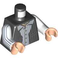 Visuel indicatif Rebrickable de Torse, veste rayée, motif : chemise blanche avec rayures bleu sable, bras blancs avec rayures, mains nougat clair (Torso, Striped Jacket, White Shirt with Sand Blue Stripes Print, White Arms with Stripes, Light Nougat Hands)