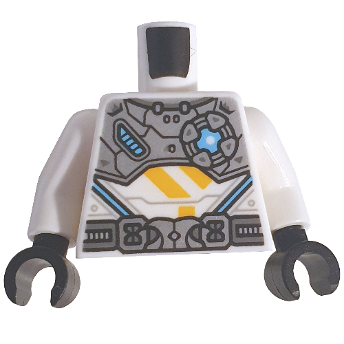 Torse, armure, panneaux gris bleuté clair, motif imprimé ceinture utilitaire (Zane), bras blancs, mains noires (Torso, Armor, Light Bluish Gray Panels, Utility Belt Print (Zane), White Arms, Black Hands)