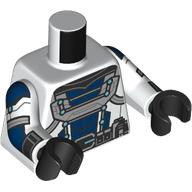 Torse, armure argentée/bleue foncée, motif imprimé ceinture utilitaire noire, bras blancs, mains noires (Torso, Silver/Dark Blue Armor, Black Utility Belt Print, White Arms, Black Hands)