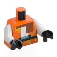 Torse, capuche orange foncé pixelisé, ceinture noire, pochette, blanc devant motif imprimé, bras blancs, mains noires (Torso, Pixelated Dark Orange Hood, Black Belt, Pouch, White Front Print, White Arms, Black Hands)
