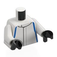 Visuel indicatif Rebrickable de Torse, Combinaison de course, Motif imprimé lignes bleues, bras blancs, mains noires (Torso, Racing Suit, Blue Lines Print, White Arms, Black Hands)