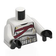 Torse, armure de Stormtrooper, ceintures rouge foncé, motif imprimé de fissures d'or, bras blancs, mains noires (Torso, Stormtrooper Armor, Dark Red Belts, Gold Cracks Print, White Arms, Black Hands)