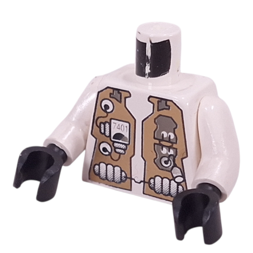 Visuel indicatif Rebrickable de Torse, motif : combinaison spatiale avec inscription '7401', bras blancs, mains noires (Torso, Spacesuit with '7401' Print, White Arms, Black Hands)
