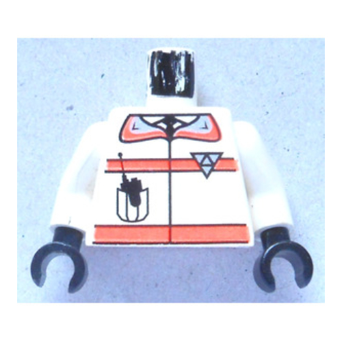 Torse, veste avec logo Res-Q, rayures orange, radio dans la poche, dos Logo imprimé, bras blancs, mains noires (Torso, Jacket with Res-Q Logo, Orange Stripes, Radio in Pocket, Back Logo Print, White Arms, Black Hands)