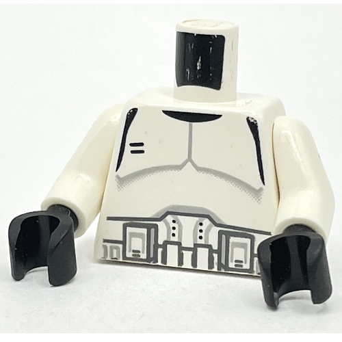 Torse, armure clone trooper motif imprimé, bras blancs, mains noires (Torso, Armor Clone Trooper Print, White Arms, Black Hands)