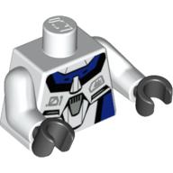 Visuel indicatif Rebrickable de Torse, panneaux bleus avec bords noirs avec motif imprimé Badge gris foncé, bras blancs, mains noires (Torso, Blue Panels with Black Edges with Dark Gray Badge Print, White Arms, Black Hands)