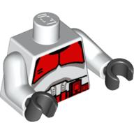 Torse, armure clone trooper avec marque rouge 'Shock Trooper' motif imprimé, bras blancs, mains noires (Torso, Armor Clone Trooper with Red Mark 'Shock Trooper' Print, White Arms, Black Hands)