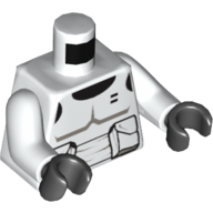 Torse, armure scout trooper avec des accents gris bleuté foncé motif imprimé, bras blancs, mains noires (Torso, Armour Scout Trooper with Dark Bluish Gray Accents Print, White Arms, Black Hands)
