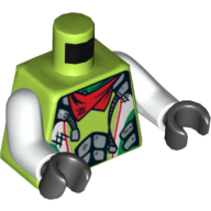Torse, salopettes blanches et argentées, bandana rouge, bras blancs, mains noires (Torso, White and Silver Overalls, Red Bandana, White Arms, Black Hands)