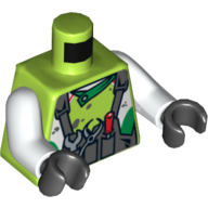 Torse, veste de course, salopettes gris bleuté foncé et outils imprimés, bras blancs, mains noires (Torso, Racing Jacket, Dark Bluish Gray Overalls and Tools Print, White Arms, Black Hands)