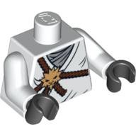 Torse, corde brune, médaillon de lion d'or et maillot de corps gris imprimé, bras blancs, mains noires (Torso, Brown Rope, Gold Lion Medallion and Gray Undershirt Print, White Arms, Black Hands)