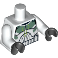 Torse, armure de soldat clone avec des marques de sable vert motif imprimé, bras blancs, mains noires (Torso, Clone Trooper Armour with Sand Green Markings Print, White Arms, Black Hands)