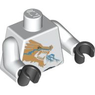Visuel indicatif Rebrickable de Torse, Dragon d'or devant et Lion d'or et 'Zane' dos imprimé, bras blancs, mains noires (Torso, Gold Dragon Front and Gold Lion and 'Zane' Back Print, White Arms, Black Hands)