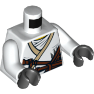 Torse, robe, Corde brune et sous-vêtement blanc / Lion d'or sur le dos motif imprimé, bras blancs, mains noires (Torso, Robe, Brown Rope and White Undershirt / Gold Lion on Back Print, White Arms, Black Hands)