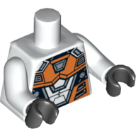 Visuel indicatif Rebrickable de Torse, combinaison spatiale avec motif imprimé bataille mech orange et argent, bras blancs, mains noires (Torso, Spacesuit with Orange and Silver Battle Mech Print, White Arms, Black Hands)