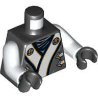 Visuel indicatif Rebrickable de Torse, robe blanche et or Détails motif imprimé, bras blancs, mains noires (Torso, Robe with White and Gold Details Print, White Arms, Black Hands)