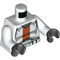 Visuel indicatif Rebrickable de Torse, République armure de soldat avec motif imprimé à rayures orange, bras blancs, mains noires (Torso, Republic Trooper Armour with Orange Stripe Print, White Arms, Black Hands)