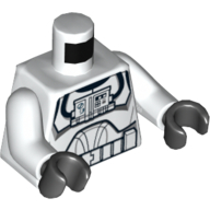 Torse, pilote de clone d'armure avec commandes bleues sur le panneau avant imprimé (guerres des clones), bras blancs, mains noires (Torso, Armor Clone Pilot with Blue Controls on Front Panel Print (Clone Wars), White Arms, Black Hands)