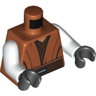 Torse, robe Jedi, Sous-vêtement brun rougeâtre et motif imprimé ceinture (Pong Krell), bras blancs, mains noires (Torso, Jedi Robe, Reddish Brown Undershirt and Belt Print (Pong Krell), White Arms, Black Hands)