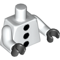 Visuel indicatif Rebrickable de Torse, 3 pompons noir motif imprimé, bras blancs, mains noires (Torso, 3 Black Pom Poms Print, White Arms, Black Hands)