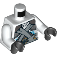 Torse, armure d'épaule avec ceintures d'argent et emblème de puissance de glace imprimé, bras blancs, mains noires (Torso, Shoulder Armor with Silver Belts and Ice Power Emblem Print, White Arms, Black Hands)