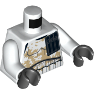 Torse, armure Stormtrooper, dispositif de poche noir et taches de saleté beige motif imprimé, bras blancs, mains noires (Torso, Armor Stormtrooper, Black Pocket Device and Tan Dirt Stains Print, White Arms, Black Hands)