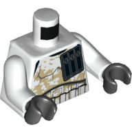 Torse, armure Stormtrooper, dispositif de poche noir grand et taches de saleté beige motif imprimé, bras blancs, mains noires (Torso, Armor Stormtrooper, Wide Black Pocket Device and Tan Dirt Stains Print, White Arms, Black Hands)