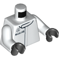 Torse, Veste de course avec Mercedes et Mobil 1 Logos imprimé, bras blancs, mains noires (Torso, Racing Jacket with Mercedes and Mobil 1 Logos Print, White Arms, Black Hands)
