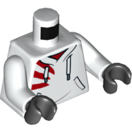 Torse, sweat à capuche, lacets blancs, rayures rouges sur l'épaule motif imprimé (jack davids), bras blancs, mains noires (Torso, Hoodie, White Laces, Red Stripes on Shoulder Print (Jack Davids), White Arms, Black Hands)
