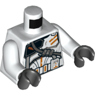 Torse, armure avec détails orange, ceinture et bandoulière motif imprimé, bras blancs, mains noires (Torso, Armor with Orange Details, Belt, and Shoulder Strap Print, White Arms, Black Hands)