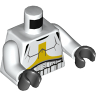 Torse, armure, Stormtrooper avec des marques orange clair vif motif imprimé, bras blancs, mains noires (Torso, Armor, Stormtrooper with Bright Light Orange Markings Print, White Arms, Black Hands)