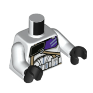 Torse, armure, poitrine violet foncé et noir plaque, sangles beige foncé, motif imprimé ceinture utilitaire, bras blancs, mains noires (Torso, Armor, Dark Purple and Black Chest Plate, Dark Tan Straps, Utility Belt Print, White Arms, Black Hands)