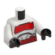 Torse, armure clone trooper coruscant garde avec des marques rouges et ceinture motif imprimé, bras blancs, mains noires (Torso, Armor Clone Trooper Coruscant Guard with Red Markings and Belt Print, White Arms, Black Hands)