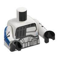 Torse, armure de soldat clone, capitaine avec marquages bleus, motif imprimé bras, bras blancs, mains noires (Torso, Clone Trooper Armor, Captain with Blue Markings, Arm Print, White Arms, Black Hands)