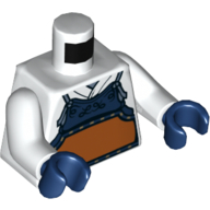 Armure de torse, bleu foncé avec panneau orange sur robe motif imprimé, bras blancs, mains bleu foncé (Torso Armor, Dark Blue with Orange Panel over Robes Print, White Arms, Dark Blue Hands)