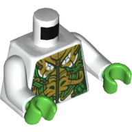 Visuel indicatif Rebrickable de Torse, armure, or complexe et design vert vif, motif imprimé à glissière, bras blancs, mains vert vif (Torso, Armor, Intricate Gold and Bright Green Design, Zipper Print, White Arms, Bright Green Hands)