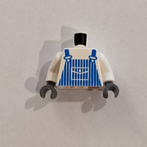 Salopette à rayures bleues imprimé, bras blancs, mains gris foncé (Torso Overalls with Blue Stripes Print, White Arms, Dark Gray Hands)