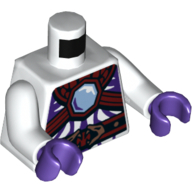 Visuel indicatif Rebrickable de Torse, serpent avec gemme bleu clair et cuivre serpent têtes boucle motif imprimé, bras blancs, mains pourpre foncé (Torso, Snake with Light Blue Gem and Copper Snake Heads Buckle Print, White Arms, Dark Purple Hands)