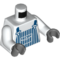 Salopette torse avec motif imprimé de rayures bleues, bras blancs, mains gris bleuté foncé (Torso Overalls with Blue Stripes Print, White Arms, Dark Bluish Gray Hands)