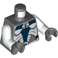 Visuel indicatif Rebrickable de Armure de torse, blanc et bleu foncé Plaques imprimées (Soldat ombara), bras blancs, mains gris bleuté foncé (Torso Armor, White and Dark Blue Plates Print (Umbaran Soldier), White Arms, Dark Bluish Gray Hands)
