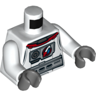 Ceinture d'argent torse combinaison spatiale et pièce de poitrine avec logo navette spatiale, devant et dos motif imprimé, bras blancs, mains gris bleuté foncé (Torso Spacesuit Silver Belt and Chest Piece with Space Shuttle Logo, Front and Back Print, White Arms, Dark Bluish Gray Hands)