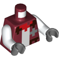 Veste de torse, bord brun foncé pixelisé, sous-vêtement blanc, motif : bandana rouge, bras blancs, mains gris bleuté foncé (Torso Jacket, Pixelated Dark Brown Trim, White Undershirt, Red Bandana Print, White Arms, Dark Bluish Gray Hands)