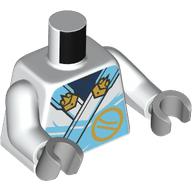 Visuel indicatif Rebrickable de Robe de torse, garniture azur moyen, écharpe bleu foncé, or décorations motif imprimé, bras blancs, mains gris bleuté clair (Torso Robe, Medium Azure Trim, Dark Blue Scarf, Gold Decorations Print, White Arms, Light Bluish Gray Hands)