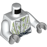 Visuel indicatif Rebrickable de Robe torse avec 3 boutons, armure diamant argent métallisé et ceinture gris bleuté clair motif imprimé, bras blancs, mains gris bleuté clair (Torso Robe with 3 Buttons, Metallic Silver Diamond Armor and Light Bluish Gray Belt Print, White Arms, Light Bluish Gray Hands)